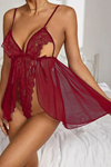 SİA Bordo Dantel Özel Tasarım Bodysuit Gecelik 15523