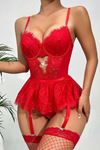 SİA Kırmızı Dantelli Etekli Babydoll Takım 16517